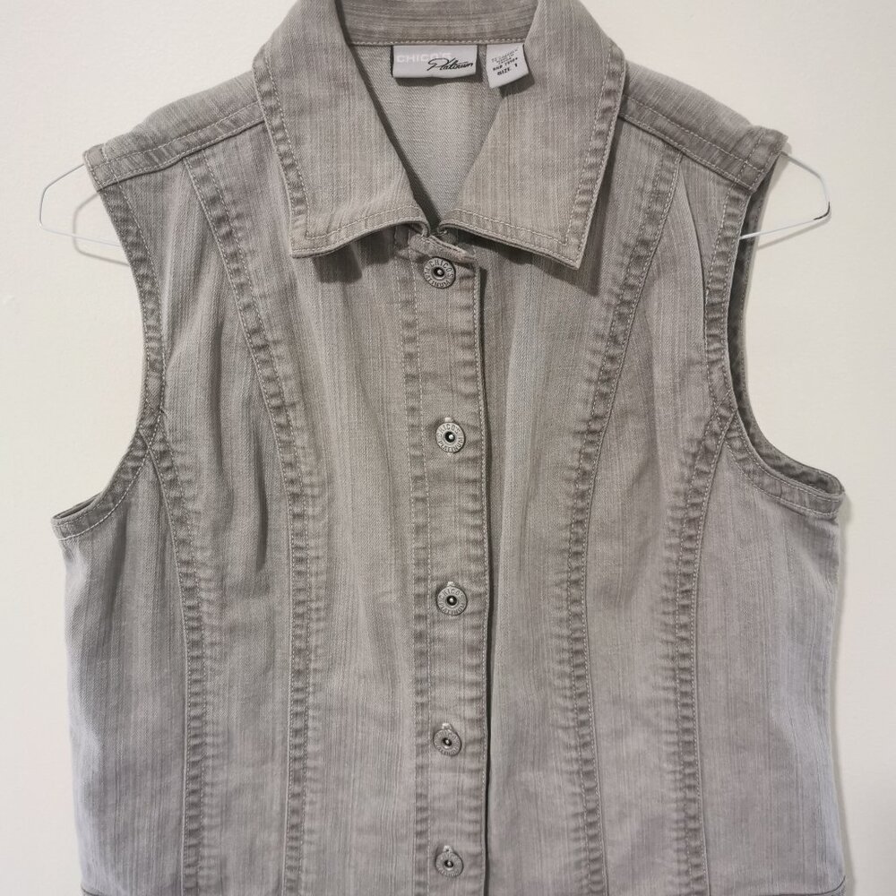 Chico's Platinum Vest Denim Jean, Size 1, Stretch, Gray Light